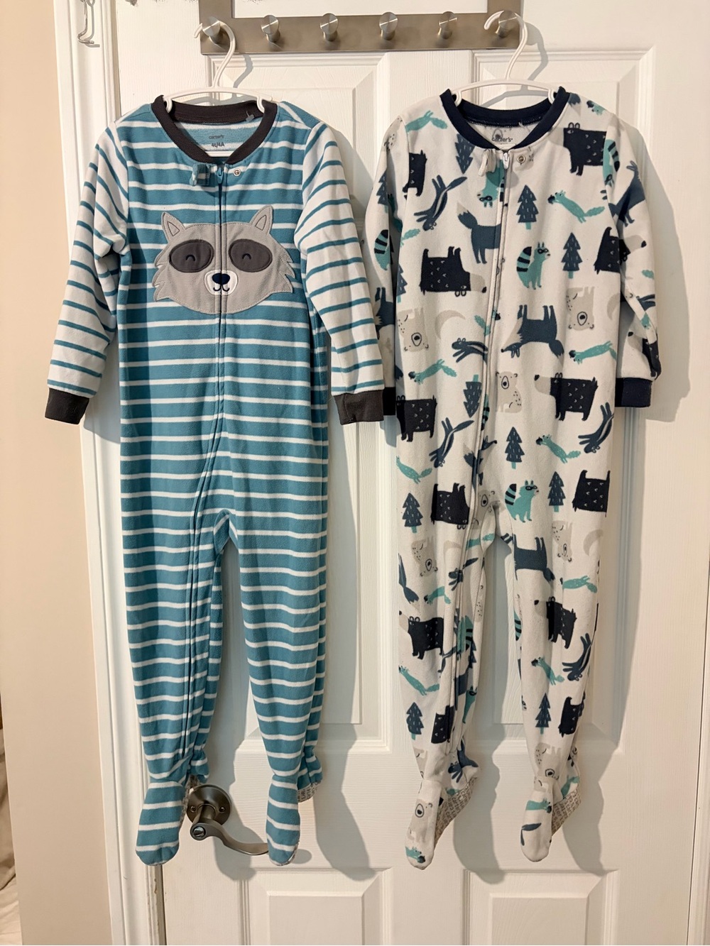 Carter's Teal & White Striped Raccoon Footed One-Piece 2 Pack